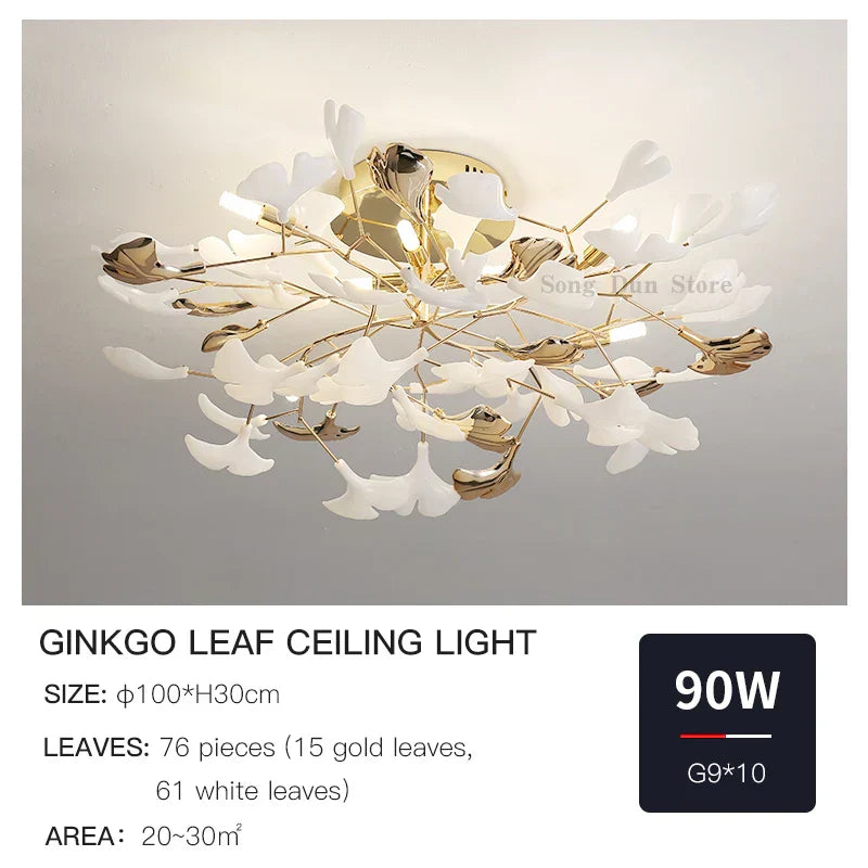 DecorBites™ Ginkgo Leaf Bedroom Lamp: Post-modern Romantic Art Ceiling Light for Master Bedroom