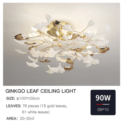 DecorBites™ Ginkgo Leaf Bedroom Lamp: Post-modern Romantic Art Ceiling Light for Master Bedroom