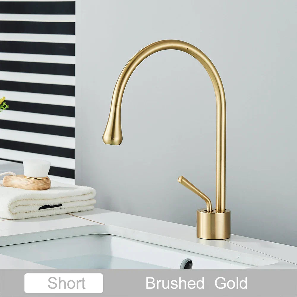 DecorBites™ Gold Tall Basin Faucet, 360 Swivel Waterfall Mixer for Bathroom Washbasin