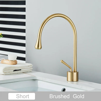 DecorBites™ Gold Tall Basin Faucet, 360 Swivel Waterfall Mixer for Bathroom Washbasin