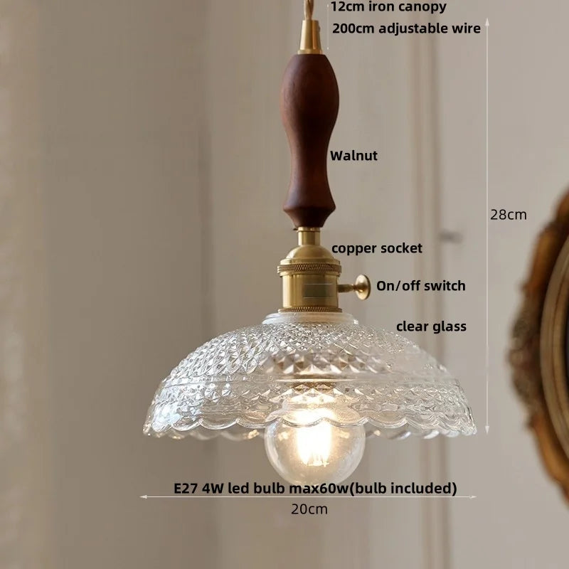 DecorBites™ LED Pendant Lights Green Glass Copper Socket with Walnut Wood - Nordic Modern