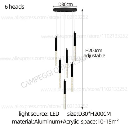 DecorBites™ Cylindrical Chandelier: Modern Nordic Indoor Lighting for Living Room, Staircase & Ceiling