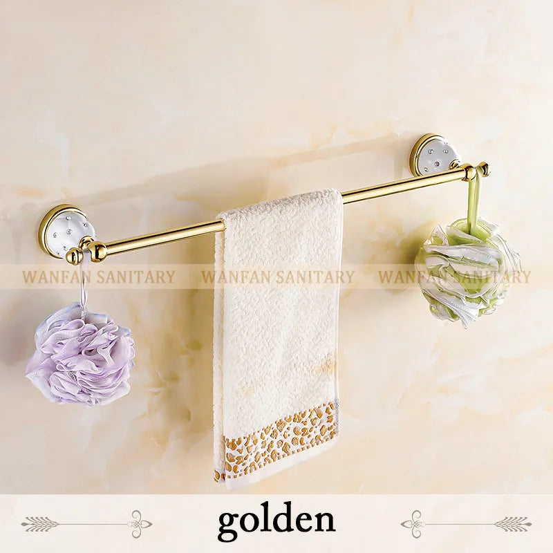 DecorBites™ Crystal Brass Gold Bathroom Accessories Set