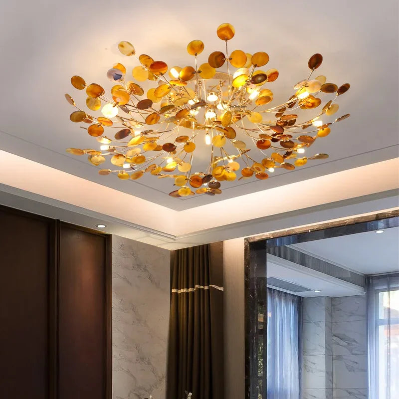 ™ Leaf Agate Ceiling Lamp: Modern Nordic Jade Design for Living Room, Restaurant, Bedroom