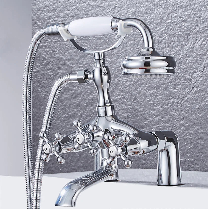 DecorBites™ Antique Chrome Bathtub Shower Mixer Faucet Tap Set for Bathroom