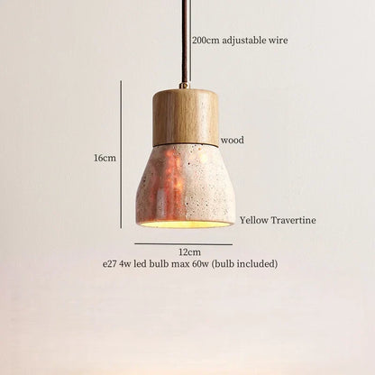 DecorBites™ LED Hanging Pendant Light Mid-Century Modern Yellow Travertine Wood Living Room