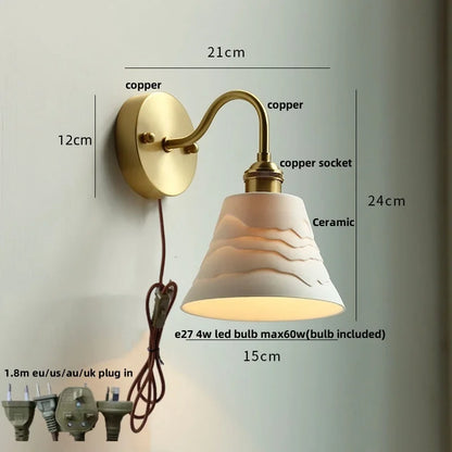 DecorBites™ Clear Glass LED Wall Sconce Pull Chain Switch Modern Copper Bedside Lamp
