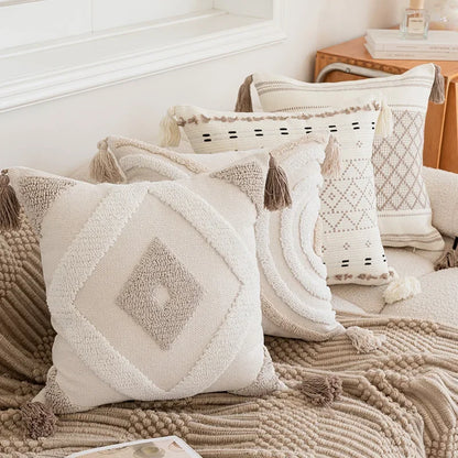 DecorBites™ Geometric Embroidered Crocheted Throw Pillow Cover for a Stylish Sofa