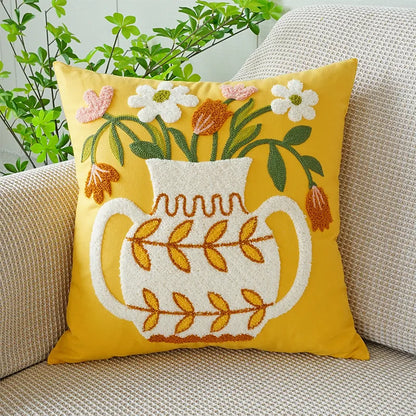 DecorBites™ Green Tulip Embroidery Pillowcase 45X45CM - Sofa Bed Office Car Chair Cover