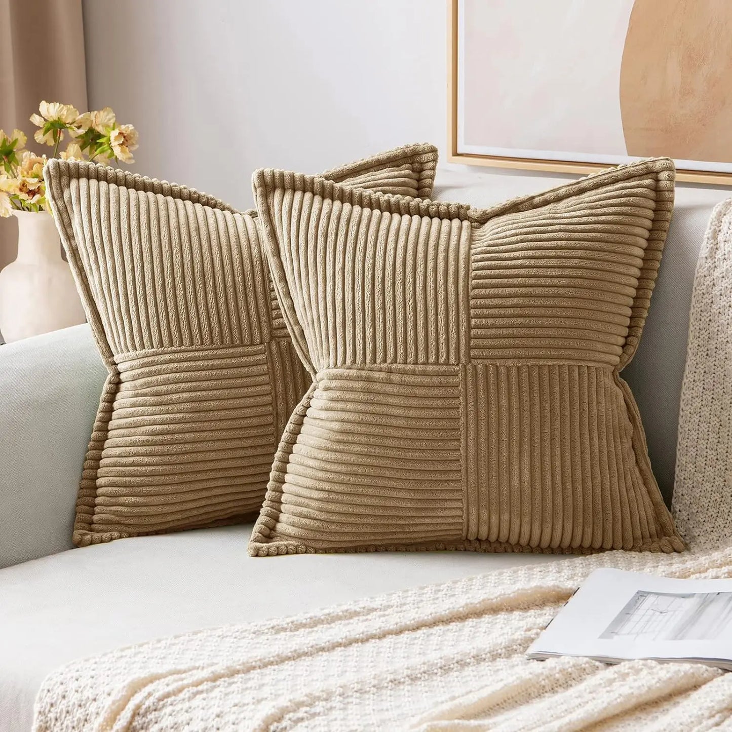 DecorBites™ Boho Striped Pillow Covers for Sofa Bed Decor, 45x45 White Polyester Pillowcases
