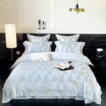DecorBites™ Jacquard 100s Egyptian Cotton Bedding Set: King Queen Ru Size Sheet Blanket Pillowcase