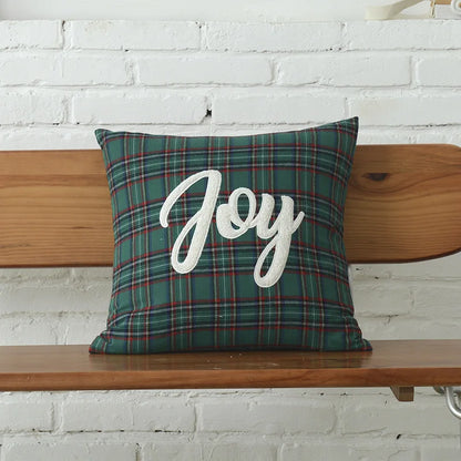 DecorBites™ Christmas Plaid Cotton Cushion Cover with Letter Snowflake Embroidery