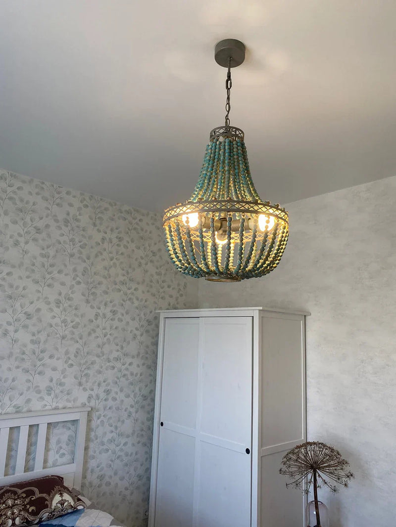 DecorBites™ Blue Wood Beads Ceiling Chandelier Pendant Lamps
