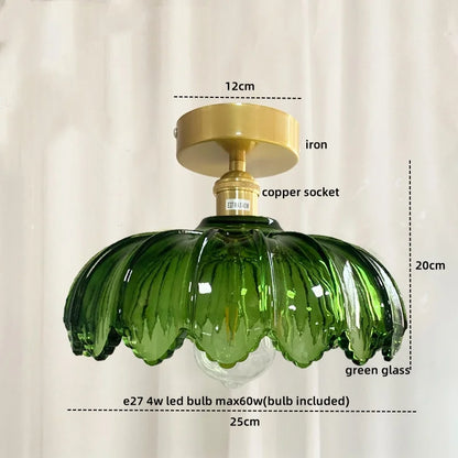 DecorBites™ Green Glass LED Ceiling Light Modern Iron Copper Lampara Techo for Home Decor