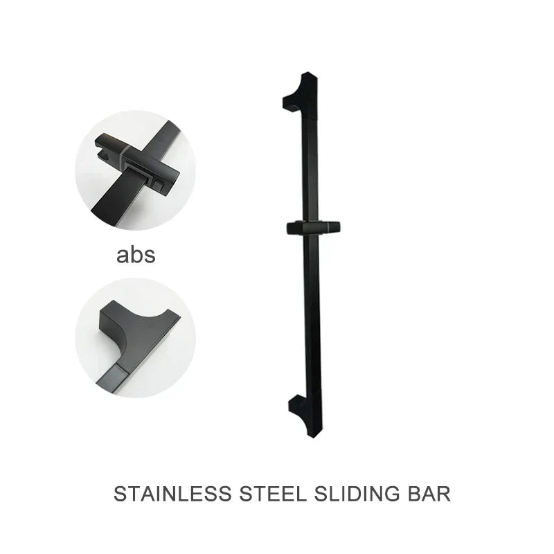 DecorBites™ Black Shower Slider Adjustable Rail Set 3 Functions Simple Style 1.5M Hose