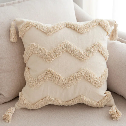 DecorBites™ Geometric Tufted Tassel Pillowcases Cotton Linen Handmade Fringed Throw Pillow Covers