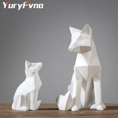 DecorBites™ Geometric Fox Sculpture: Modern White Abstract Desktop Art & Creative Gift