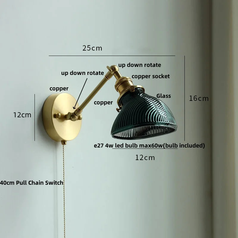 DecorBites™ Brass Swing Arm LED Wall Light Fixture with Rotatable Arms & Pull Chain Switch