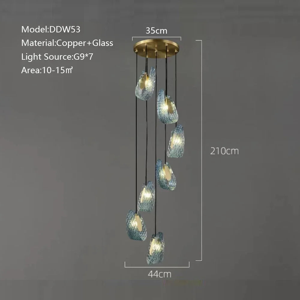 DecorBites™ Blue Peacock Leaf Glass Designer Chandeliers Lighting
