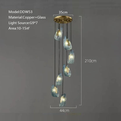 DecorBites™ Blue Peacock Leaf Glass Designer Chandeliers Lighting
