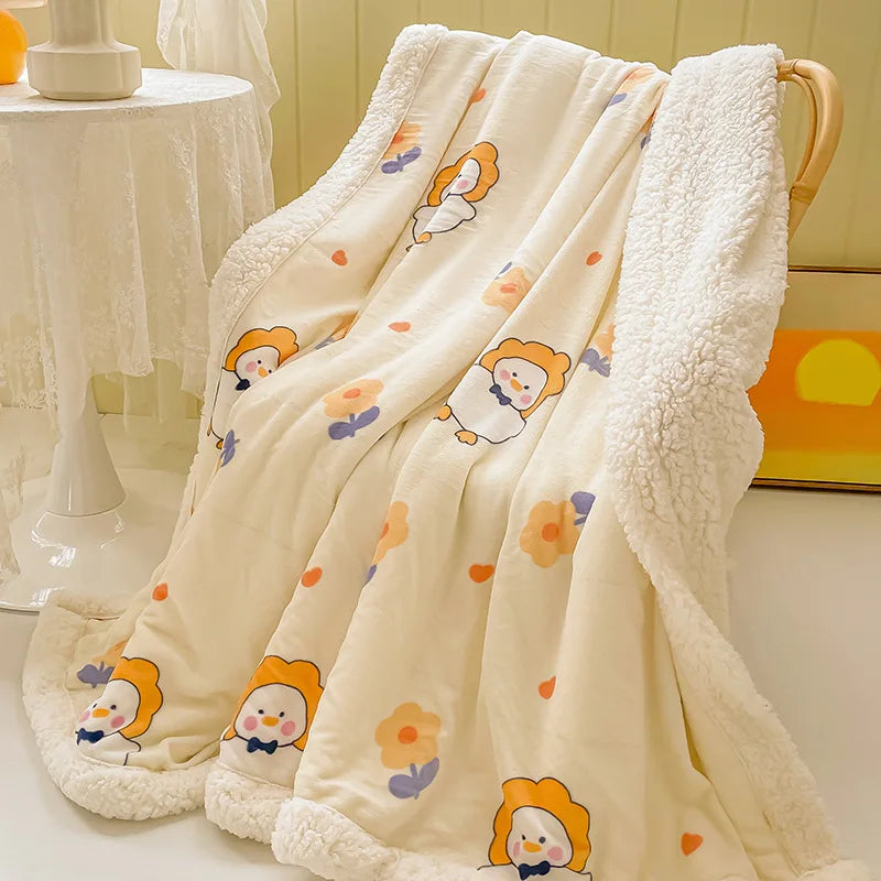 DecorBites™ Cozy Milk Velvet Cartoon Blanket for Single Bed, Student Dorm: Spring & Autumn Blanket