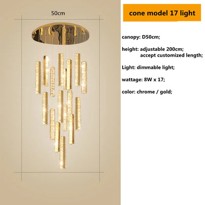 DecorBites™ Crystal Lustre Pendant Lights with Dimmable LED, Adjustable Cable - Gold Chrome Steel