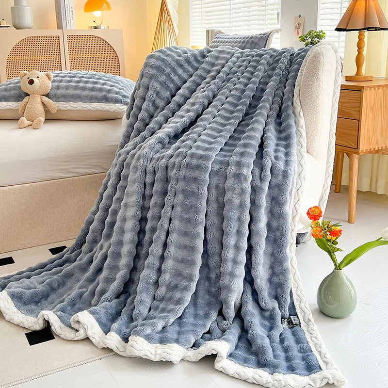 DecorBites™ Cozy Faux Rabbit Fur Throw Blanket for Sofa & Bed, 200X230cm