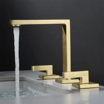 DecorBites™ Brushed Gold Basin Faucet: Brass Antique Sink Faucet, 3 Hole Waterfall Bathroom Tap