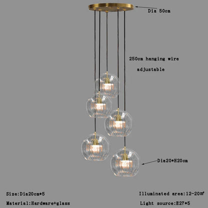 DecorBites™ Clear Glass Ball Pendant Light Chandelier for Living Room Dining Room Home Decor