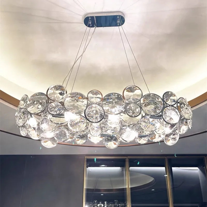 DecorBites™ Crystal Chandelier Chrome Ceiling Pendant Light Fixture for Modern Luxury Living Home Décor