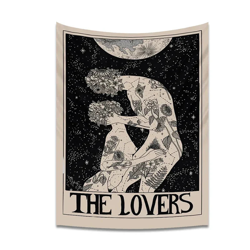 DecorBites™ Lovers Tarot Tapestry for Spiritual Wall Decor and Astrology Enthusiasts