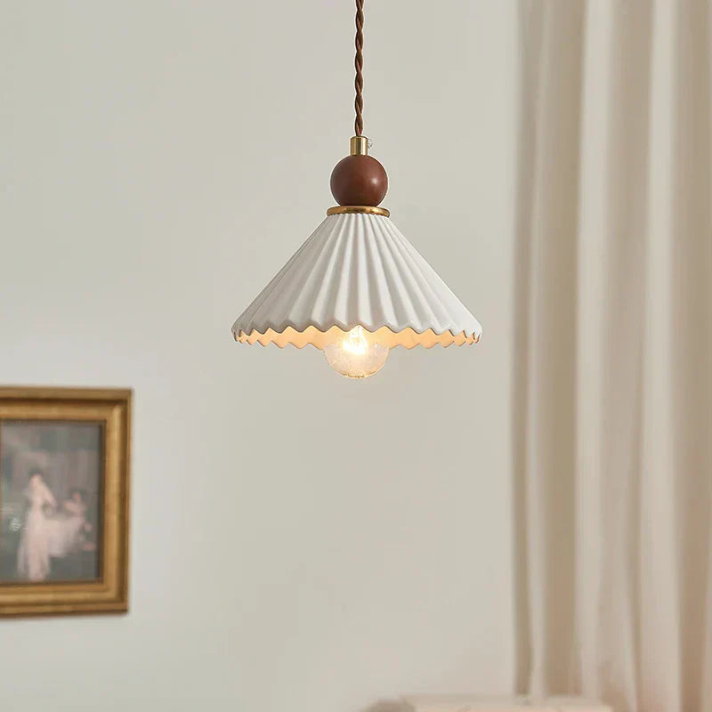 DecorBites™ Ceramic Wood LED Pendant Lamp for Home Decor, Hanging Light Fixture