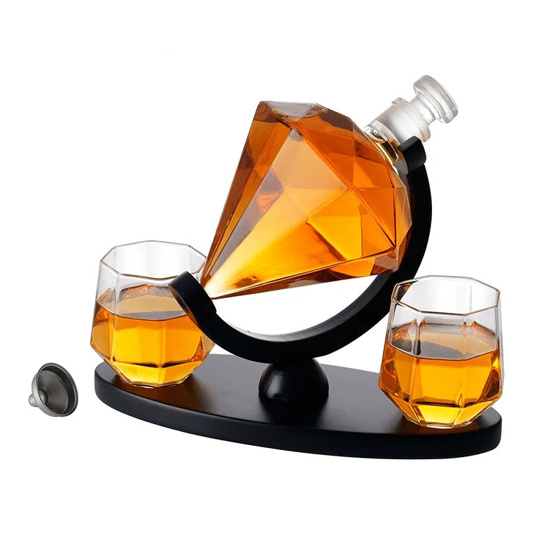 ™ Globe Whiskey Decanter Set with Crystal Glasses - Lead-Free Hand-Blown Whisky Carafe