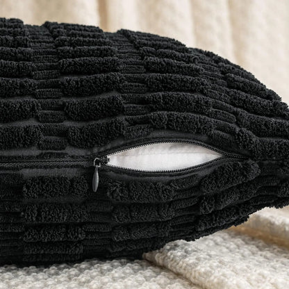 DecorBites™ Black Striped Corduroy Throw Pillow Cover 18x18 Inch Square Cushion Case White Pillowcase