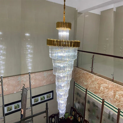 DecorBites™ Crystal LED Chandeliers: Luxury Multi-layer Staircase Lighting, Black Stainless Steel