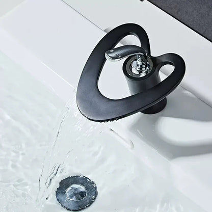 DecorBites™ Golden/White Basin Faucet: Black Brass Waterfall Sink Mixer Tap, Hot & Cold.