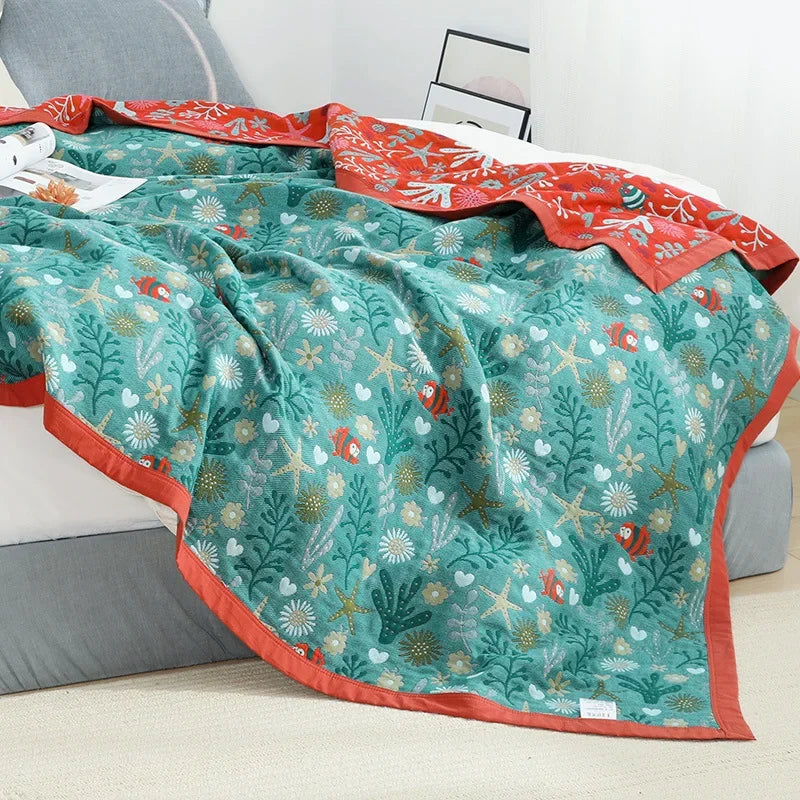 DecorBites™ Japanese Cotton Gauze Boho Throw Blanket - Summer Cool Quilt for Beds and Sofas