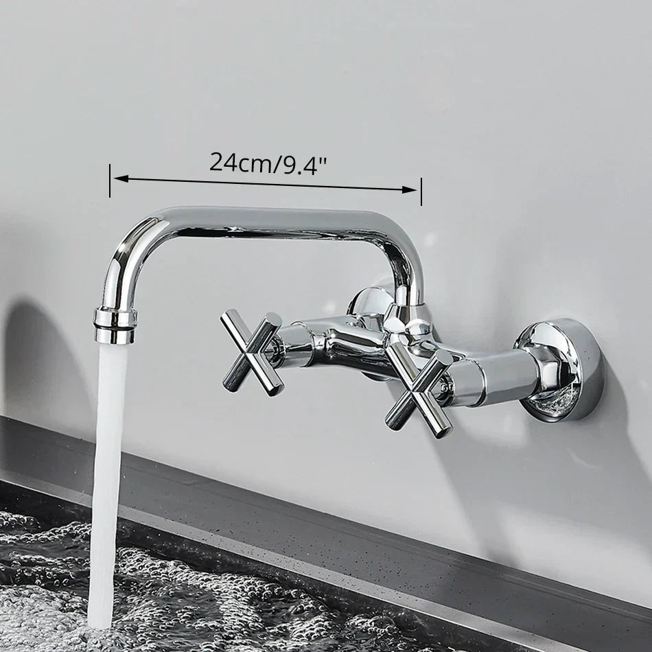 DecorBites™ Black Kitchen Faucet Mixer Tap Swivel Spout Wall Mounted Hot Cold Water
