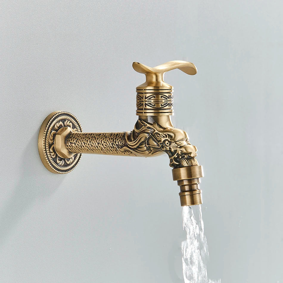 DecorBites™ Antique Brass Wall Mounted Washing Machine Faucet for Bathroom, Outdoor, Garden, Bath, Toilet