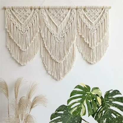 DecorBites™ Boho Macrame Tassel Wall Hanging Tapestry with Wooden Stick