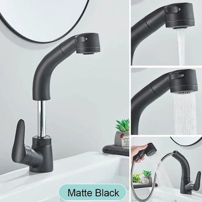 DecorBites™ Black Basin Faucet: Pull Out Sink Mixer Tap with 360° Rotation and Hot&Cold Sprayer
