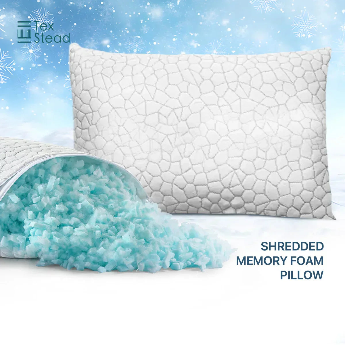 DecorBites™ Cooling Shredded Sponge Memory Foam Pillow - Medium Firm Support