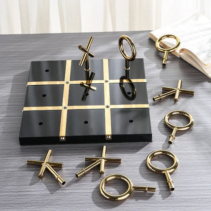 DecorBites™ Golden Chessboard Metal Handicraft Sculpture for Home Decoration