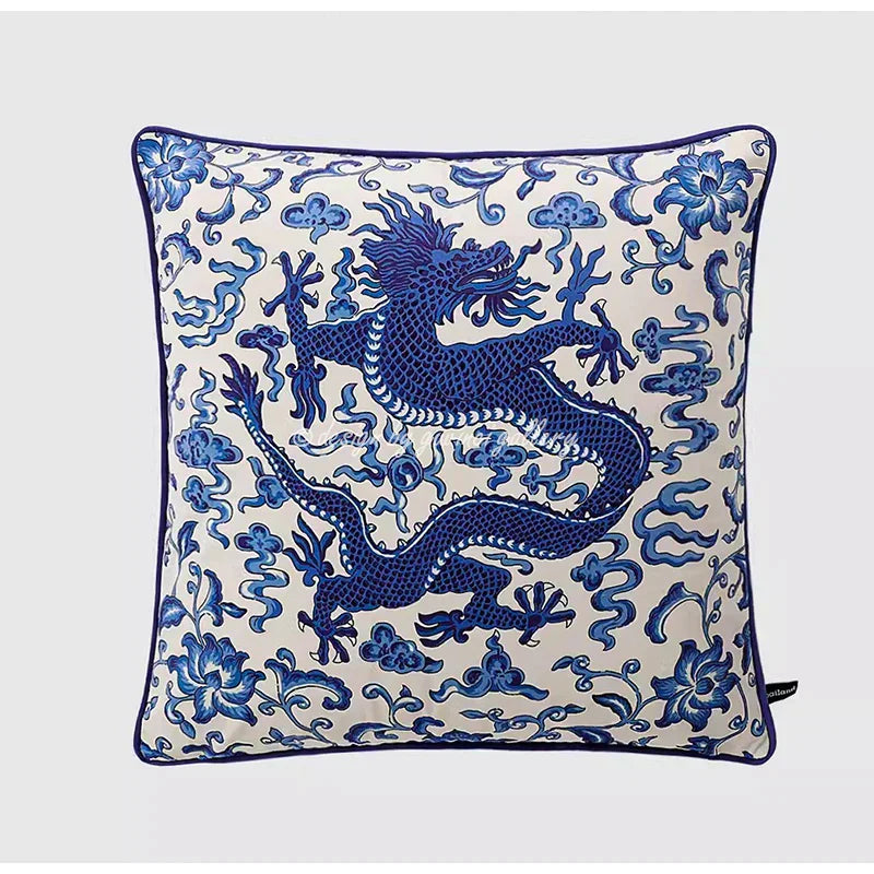 DecorBites™ Chinese City Landscape Velvet Lumbar Pillow Cover with Tassels, 30x50cm