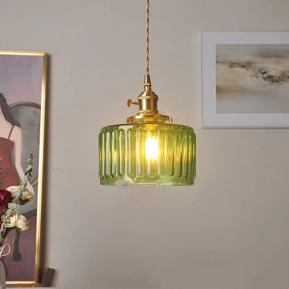 DecorBites™ Green Glass LED Pendant Light: Nordic Modern Hanging Lamp for Bedroom Dining Room