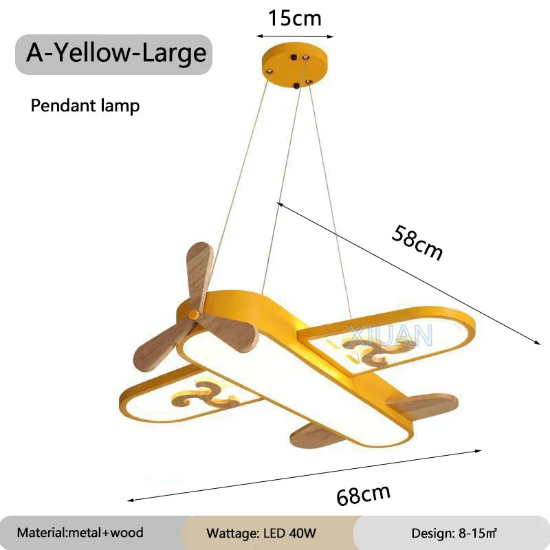 DecorBites™ Kids Airplane Pendant Lights Wood Metal Sconces Nursery School LED