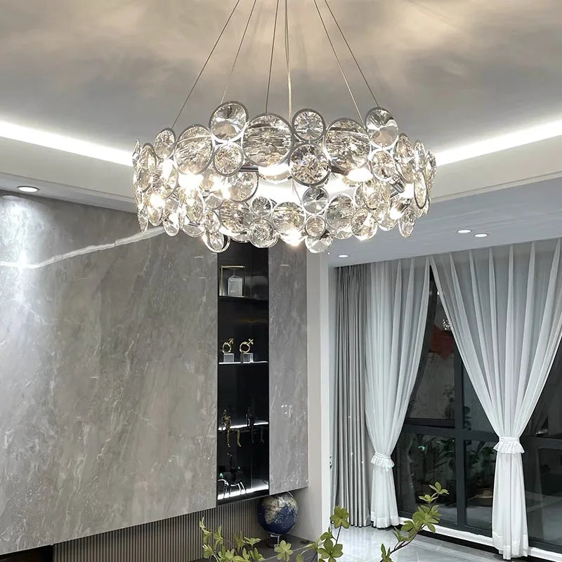DecorBites™ Crystal Chandelier Chrome Ceiling Pendant Light Fixture for Modern Luxury Living Home Décor