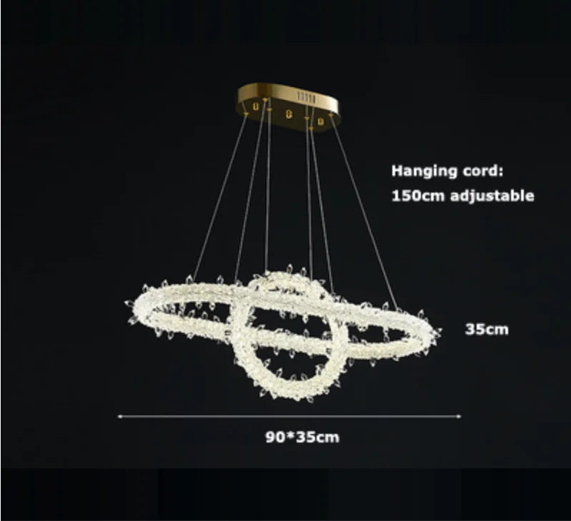 DecorBites™ Crystal Flower LED Chandelier: Modern Luxury Round Ring Pendant Light for Dining & Living Room