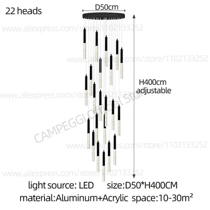 DecorBites™ Cylindrical Chandelier: Modern Nordic Indoor Lighting for Living Room, Staircase & Ceiling