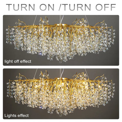 DecorBites™ Gold Crystal Chandelier LED Round Light Island Branch Chandelier